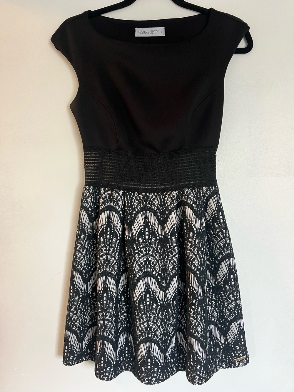 Rinascimento Black & White Lace Midi Dress